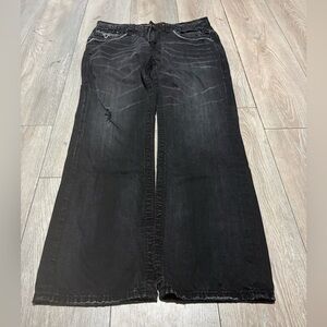 Men’s Y2K Rock Revival Black Jeans Size 33 Steven Relaxed Straight Fit Grunge
